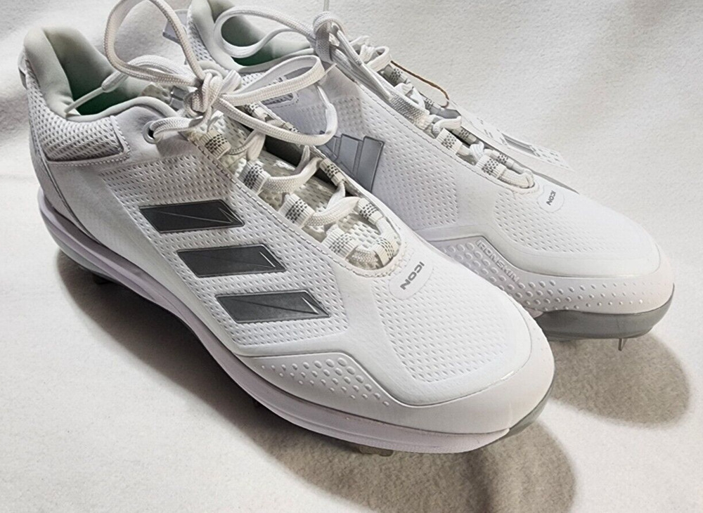 Adidas Icon 7 Metal Cleat Baseball Shoe WHITE/SILVER Men's Size 11